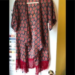 Lularoe Monroe cover up, sheer, gorgeous colors w/ fringe!